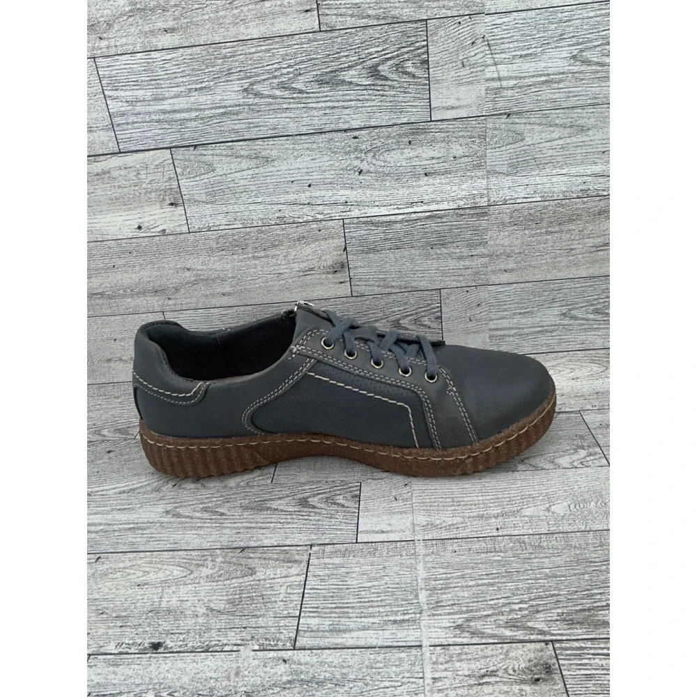 Clarks Collection Navy Leather Side Zip Lace Up Sneakers 261795204050 Women 7.5M